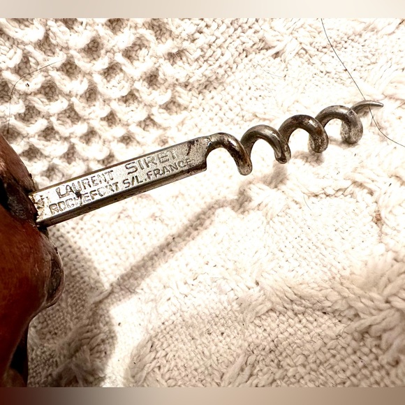 Vtg French Laurent Siret Rochefort France Root Corkscrew Rustic Wood Handle - Picture 5 of 8